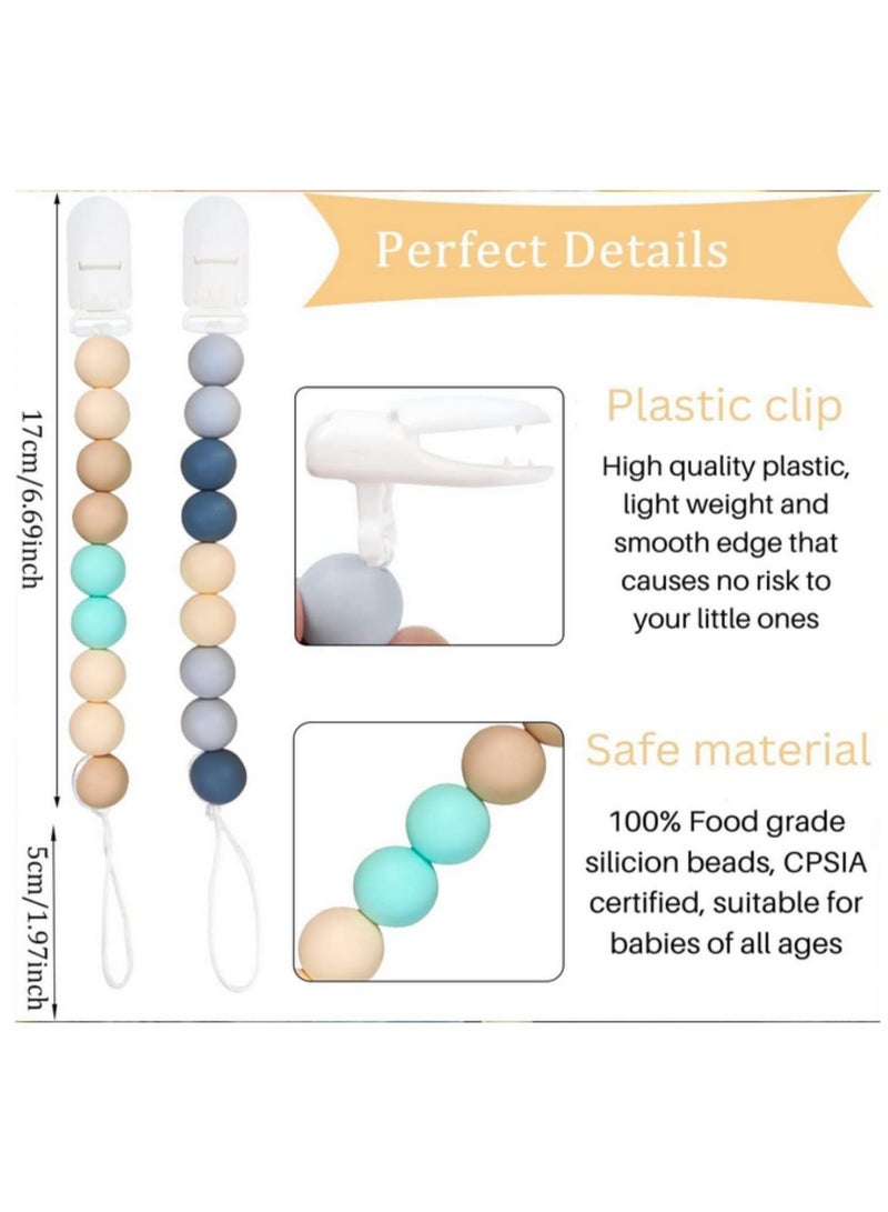 2Pcs Pacifier Clips Chain Silicone Bead BPA Free Dummy Clip Holder Soother Chain Holder For Nipples Toddler Toy Baby Shower Gift (B) - Image 2