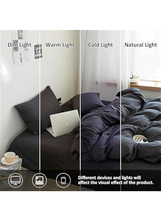 HOOKOR Cotton Duvet Cover Set, 4 Pieces Soft Brushed Microfiber Comforter Cover with Zipper Closure, Include 1 Duvet Cover 1 Flat Sheet and 2 Pillowcase (Black, 220x240cm)  - Image 5