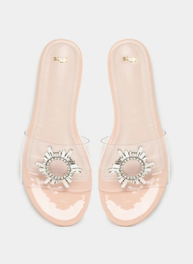 Styli Embellished Open Toe Flat Sandals