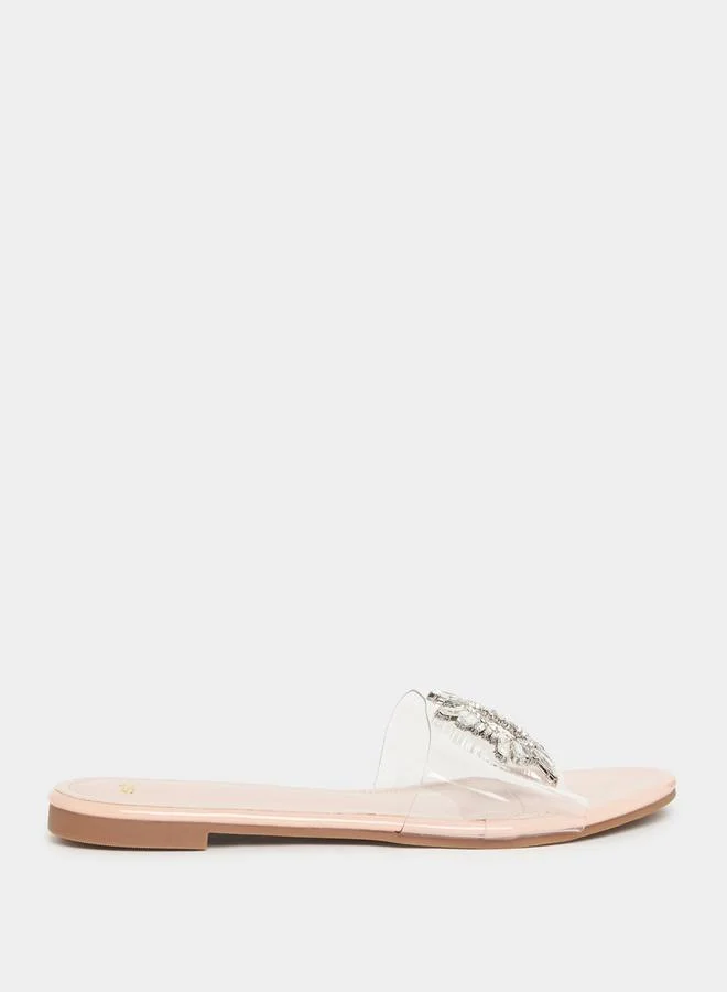 Styli Embellished Open Toe Flat Sandals