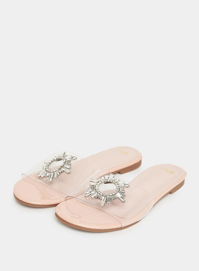Styli Embellished Open Toe Flat Sandals