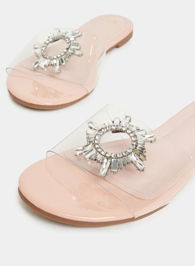 Styli Embellished Open Toe Flat Sandals