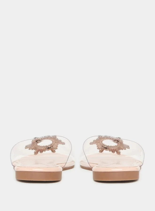 Styli Embellished Open Toe Flat Sandals