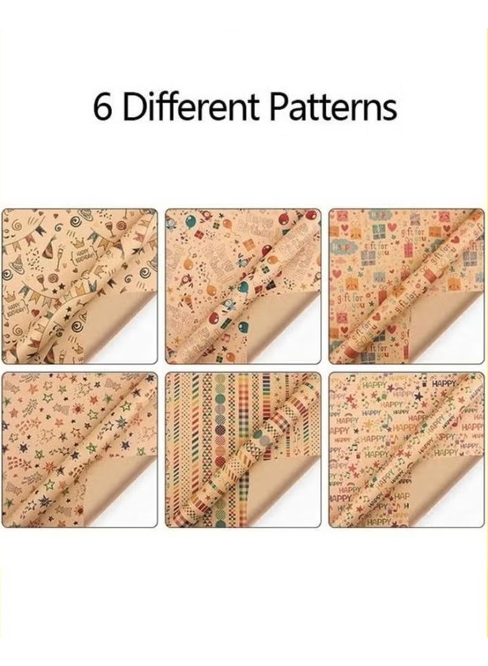 Complete Gift Wrapping Kit: 6 Rolls Natural Kraft Paper, Tags & Decorative Rute Rope | All-in-One for Birthday, Eid, Wedding, Party Gifts (70x50cm) - Image 3