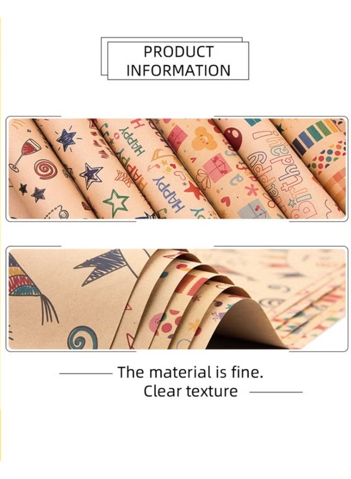 Complete Gift Wrapping Kit: 6 Rolls Natural Kraft Paper, Tags & Decorative Rute Rope | All-in-One for Birthday, Eid, Wedding, Party Gifts (70x50cm) - Image 4