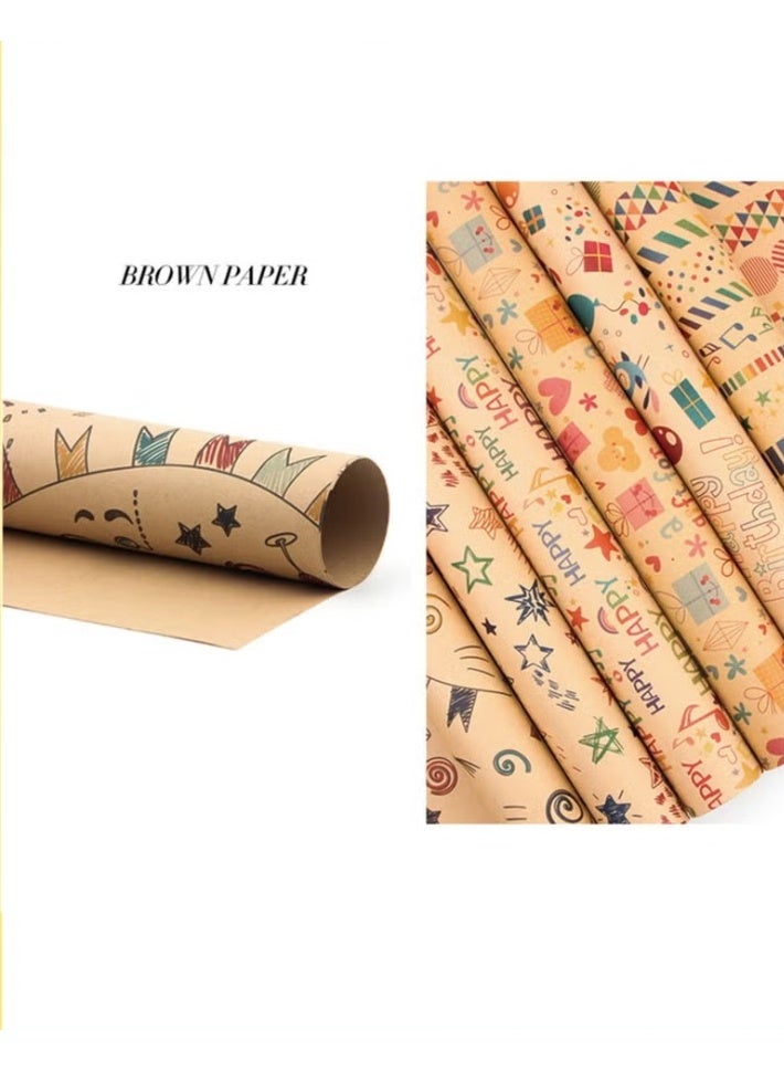 Complete Gift Wrapping Kit: 6 Rolls Natural Kraft Paper, Tags & Decorative Rute Rope | All-in-One for Birthday, Eid, Wedding, Party Gifts (70x50cm) - Image 5
