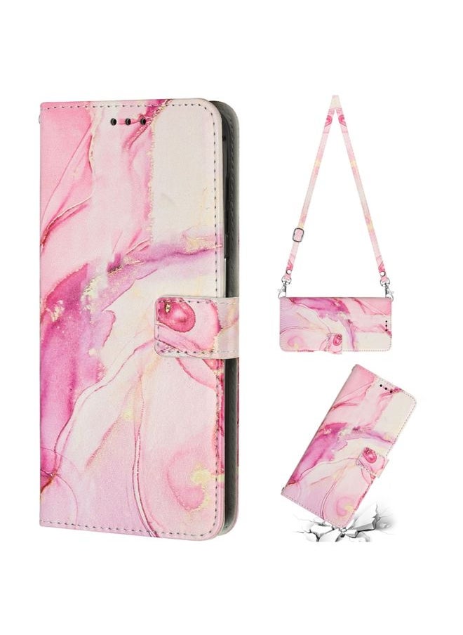 HuHa Case Cover For Xiaomi Redmi 10A/Poco C31/Redmi 9C Crossbody Painted Marble Pattern Leather Phone Case Rose Gold 