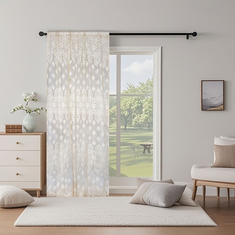 Baroque Diamond Voile Curtain W79 x L102 Inch Rod Pocket Lightweight Machine Washable European Vintage Door Window Home Decor - Image 3