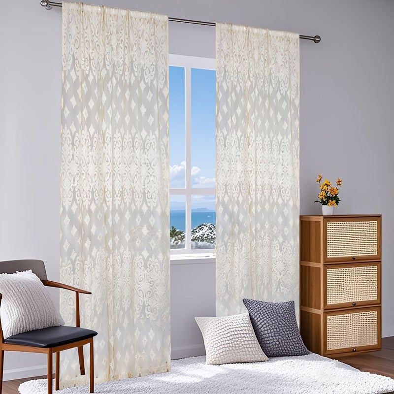 Baroque Diamond Voile Curtain W79 x L102 Inch Rod Pocket Lightweight Machine Washable European Vintage Door Window Home Decor - Image 5
