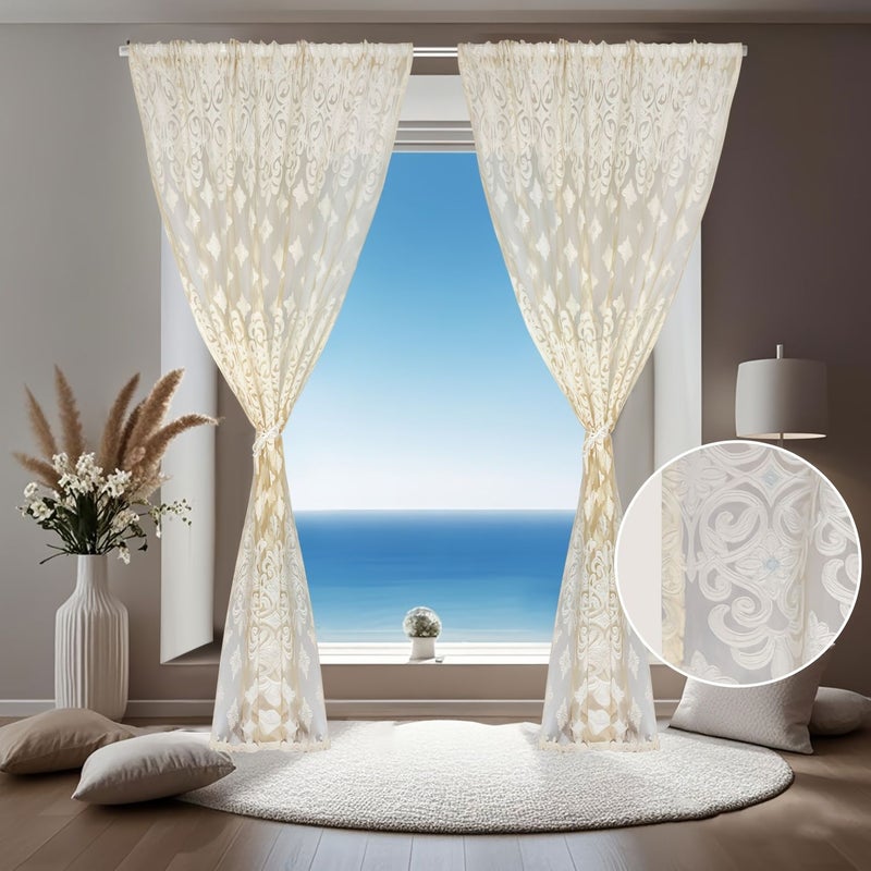Baroque Diamond Voile Curtain W79 x L102 Inch Rod Pocket Lightweight Machine Washable European Vintage Door Window Home Decor - Image 4