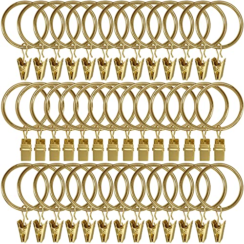 LLPJS 40 Pack Metal Curtain Rings with Clips Curtain Clip Rings Hooks for Hanging Drapery Drapes Bows Curtain Rod Rings 15 inch Interior Diameter Gold