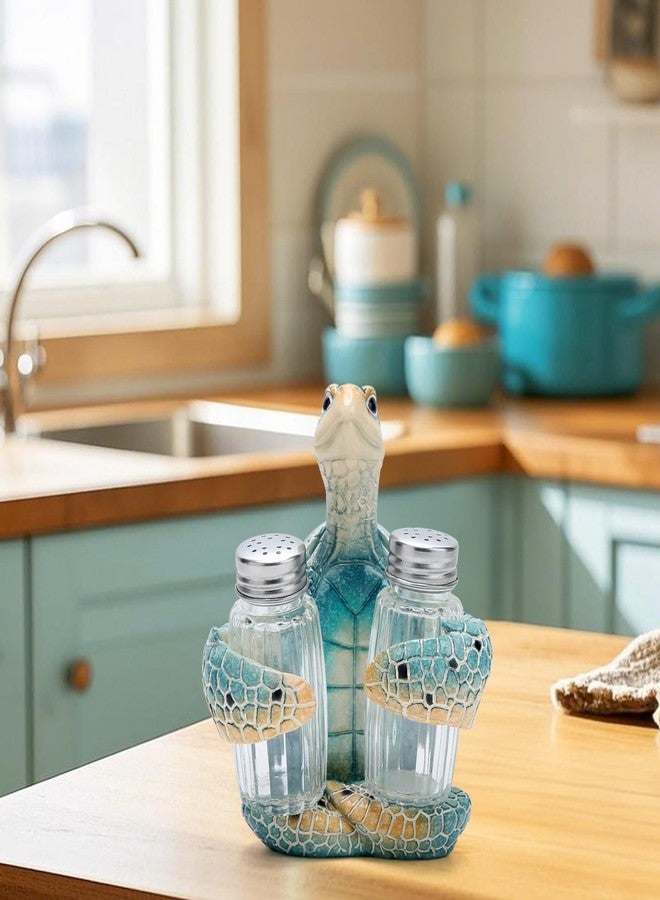 Hodao ocean animals indoor home decorations sea turtle decorative figurines kitchen organization and storage-Ocean Theme kitchen decor salt and pepper shakers holder set ocean animal gifts (Turtle) - Image 2