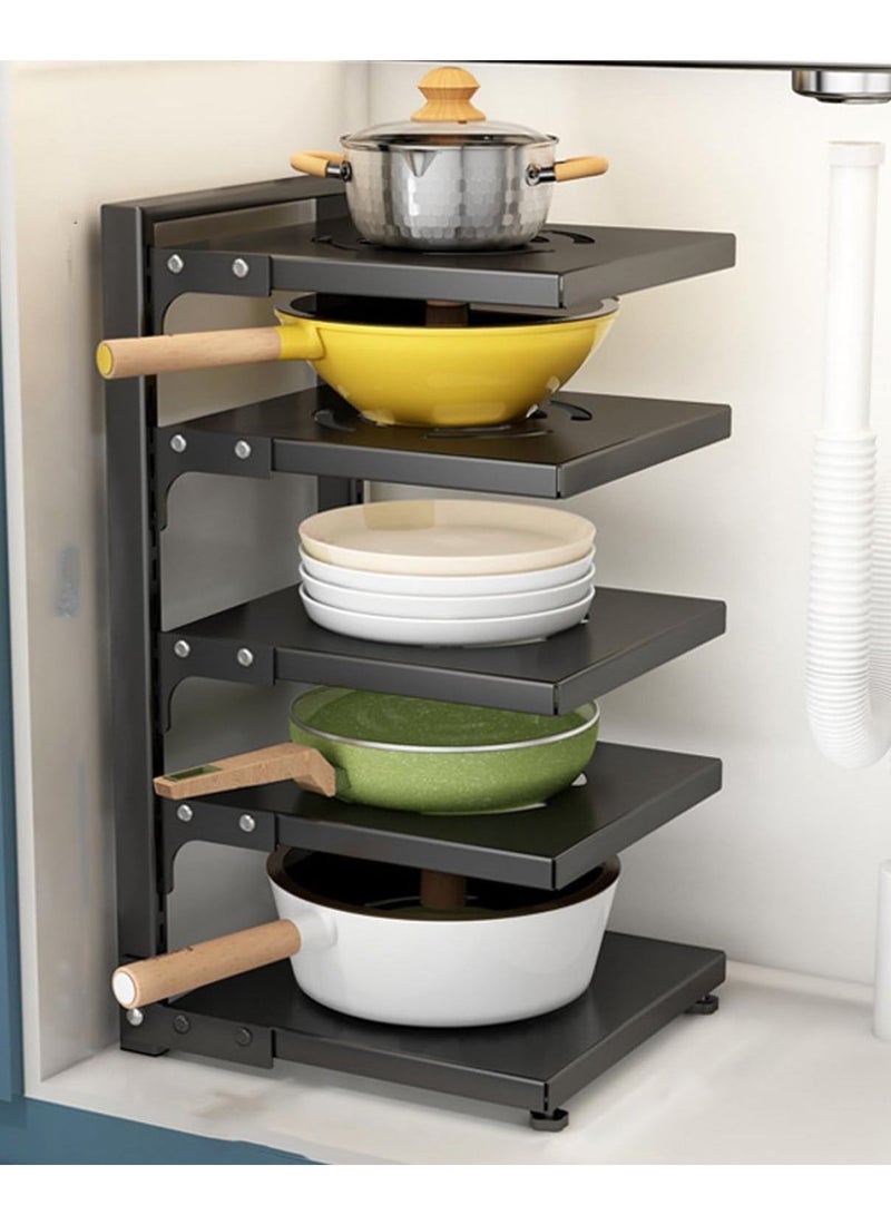 تايكوم منظم الأواني والمقالي للخزانة ، منظم المطبخ ورف التخزين ، حامل موفر للمساحة مع فواصل قابلة للتعديل ، 5 طبقات من جانب واحد مع لوحة سوداء. - Image 1