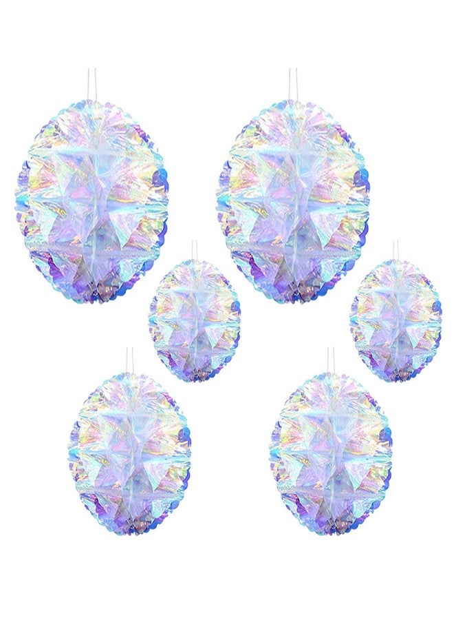 Crafjie 6pcs Hanging Decorations Iridescent Honeycomb Ball Foil Ceiling Hanging Folding Rainbow Shine Party Ornaments for Bridal Shower Wedding Birthday Frozen Theme Party Decoration - Image 1