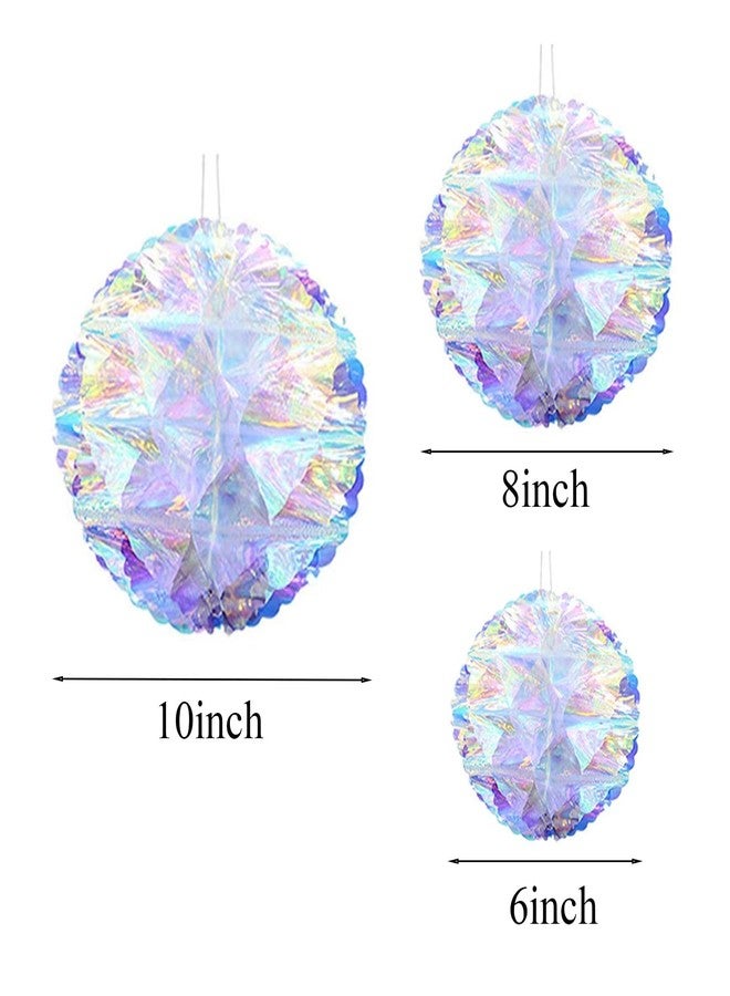 Crafjie 6pcs Hanging Decorations Iridescent Honeycomb Ball Foil Ceiling Hanging Folding Rainbow Shine Party Ornaments for Bridal Shower Wedding Birthday Frozen Theme Party Decoration - Image 2