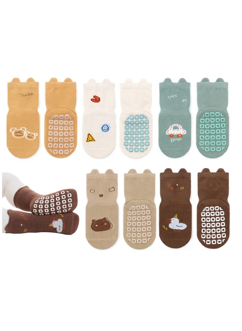 SYOSI Baby Socks with Grips Toddler Newborn Animal Cartoon Floor Socks for Girls Boys Warm Anti Slip Set for Kids 1 to 3 Years Old - Image 1