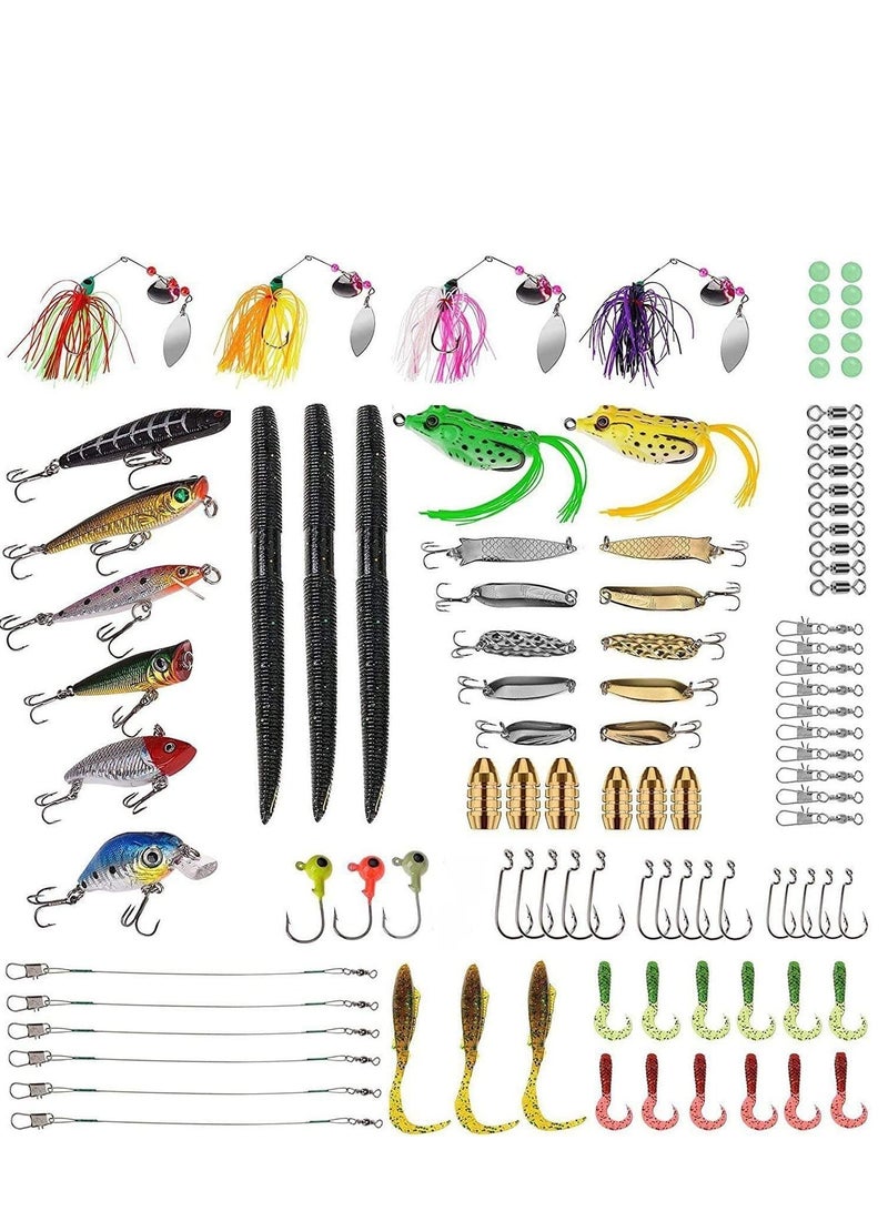 SYOSI 102Pcs Fishing for Freshwater Bait Tackle Kit Accessories Fishing Lures Baits Tackle Crankbaits Spinnerbaits Plastic Worms Jigs Topwater Lures Tackle Box and More Fishing Gear Lures Kit Set - Image 1