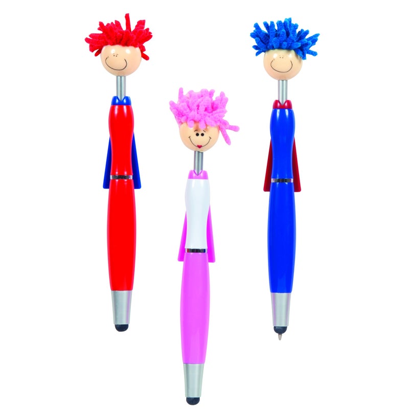 Raymond Geddes Super Hero Stylus  Ballpoint Pen Set With MOP Pencil Toppers Pack of 18