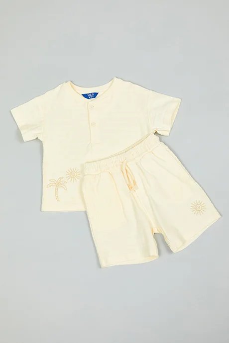 أر أند بي Embroidered T-Shirt and Shorts Set
