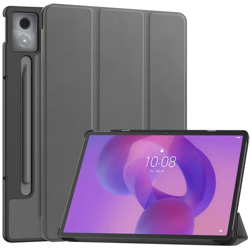 إيروريكس جراب جلدي ذكي قابل للطي بثلاث طيات لجهاز Lenovo Idea Tab Pro (رمادي) - Image 1