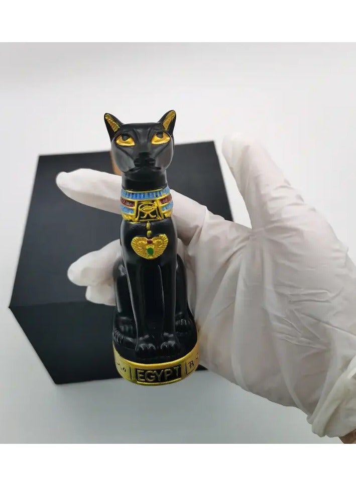 تمثال القط المصري باس الأسود – ديكور من الريزين لآلهة القطط القديمة مع لمسات ذهبية، للمنزل أو المكتب، لتزيين غرفة المعيشة أو المكتب - Image 3