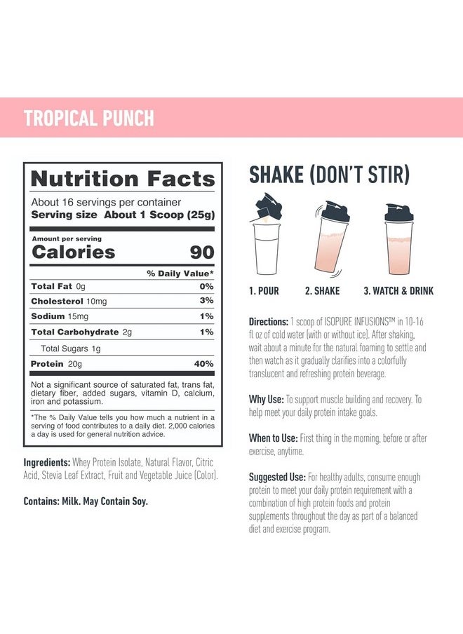 Isopure Protein Powder, Clear Whey Isolate Protein, Post Workout Recovery Drink Mix, Gluten Free with Zero Added Sugar, Infusions- Tropical Punch, 16 Servings - pzsku/ZA61AFC3C8B3C3A072A4AZ/45/_/1740202259/19bad4b7-00c3-4b13-aa87-eb42f67b02ef