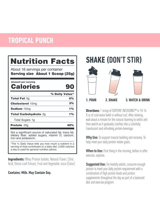 Isopure Protein Powder, Clear Whey Isolate Protein, Post Workout Recovery Drink Mix, Gluten Free with Zero Added Sugar, Infusions- Tropical Punch, 16 Servings - Image 3