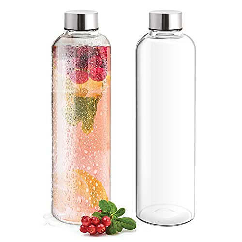 Treo by Milton Clarion Borosilicate Glass Water Bottle Set of 2, 1000 ml Each, Transparent | Shakes | Smoothies | Milk | Juice | Cocktail | Fusion Water | Chaas - Image 1
