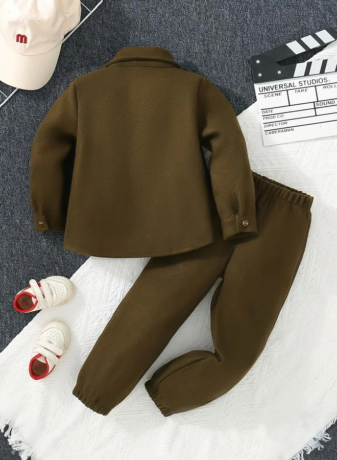 Take Two Take Two Boys Patch Detail Buttoned Shirt with Pants Set