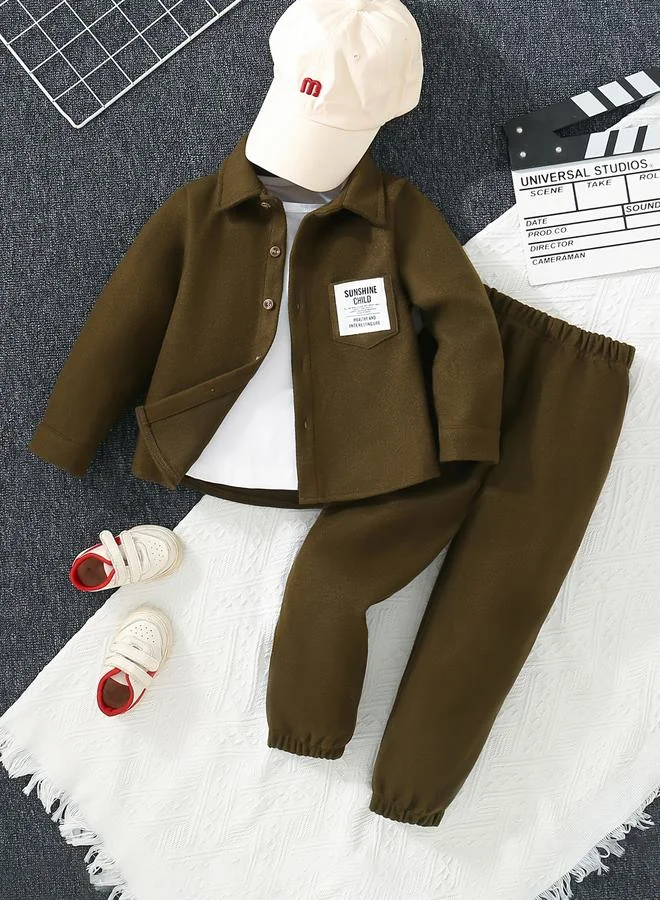 Take Two Take Two Boys Patch Detail Buttoned Shirt with Pants Set