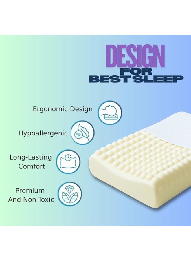 وسادة تدليك كونتور بابل من إسفنج الذاكرة مقاس 60×40 سم - ارتفاع مزدوج - تدعم الرقبة والعمود الفقري - غطاء قطني مضاد للبكتيريا قابل للغسل - Image 2