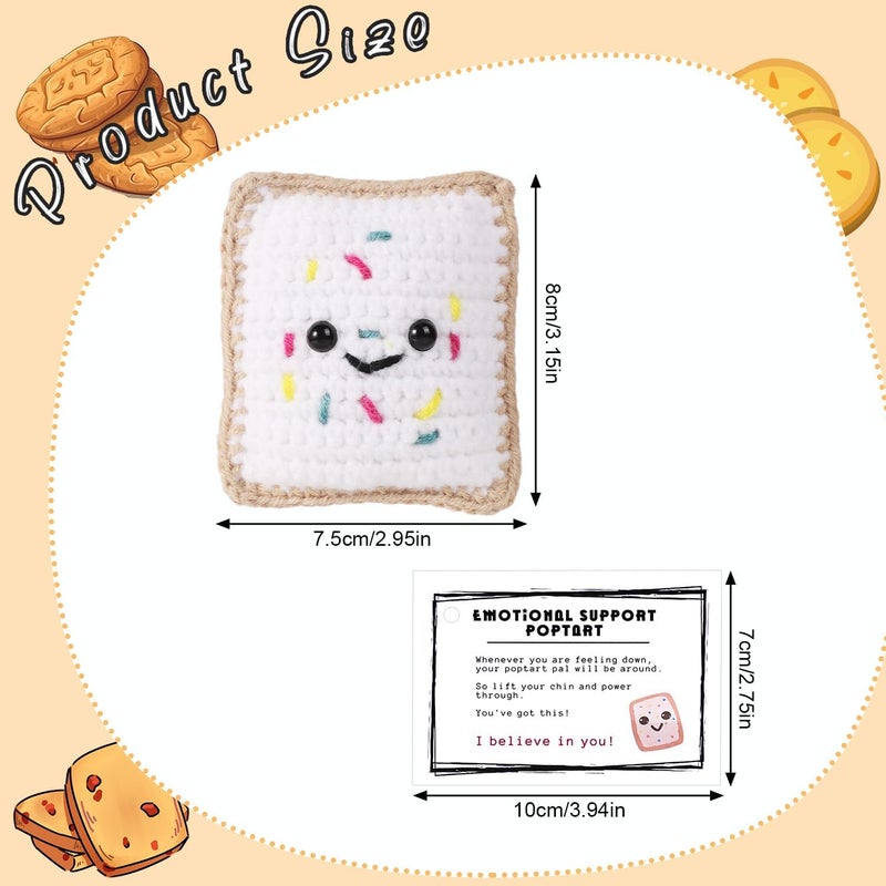 lasuroa Emotional Support Pop Tart, Handmade Funny Positive Food Crochet Toy with Inspirational Card Knitted Knitting Toast Doll Cute Cheer up Tart Gift Reduce Pressure for Women Men Decoration (White) - Image 2