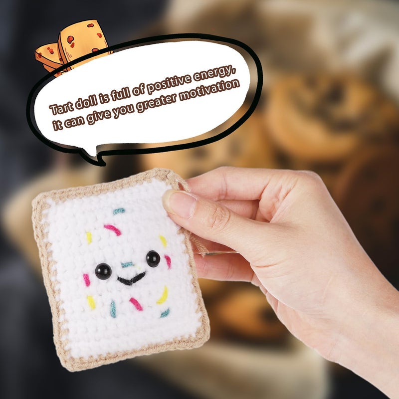 lasuroa Emotional Support Pop Tart, Handmade Funny Positive Food Crochet Toy with Inspirational Card Knitted Knitting Toast Doll Cute Cheer up Tart Gift Reduce Pressure for Women Men Decoration (White) - Image 5