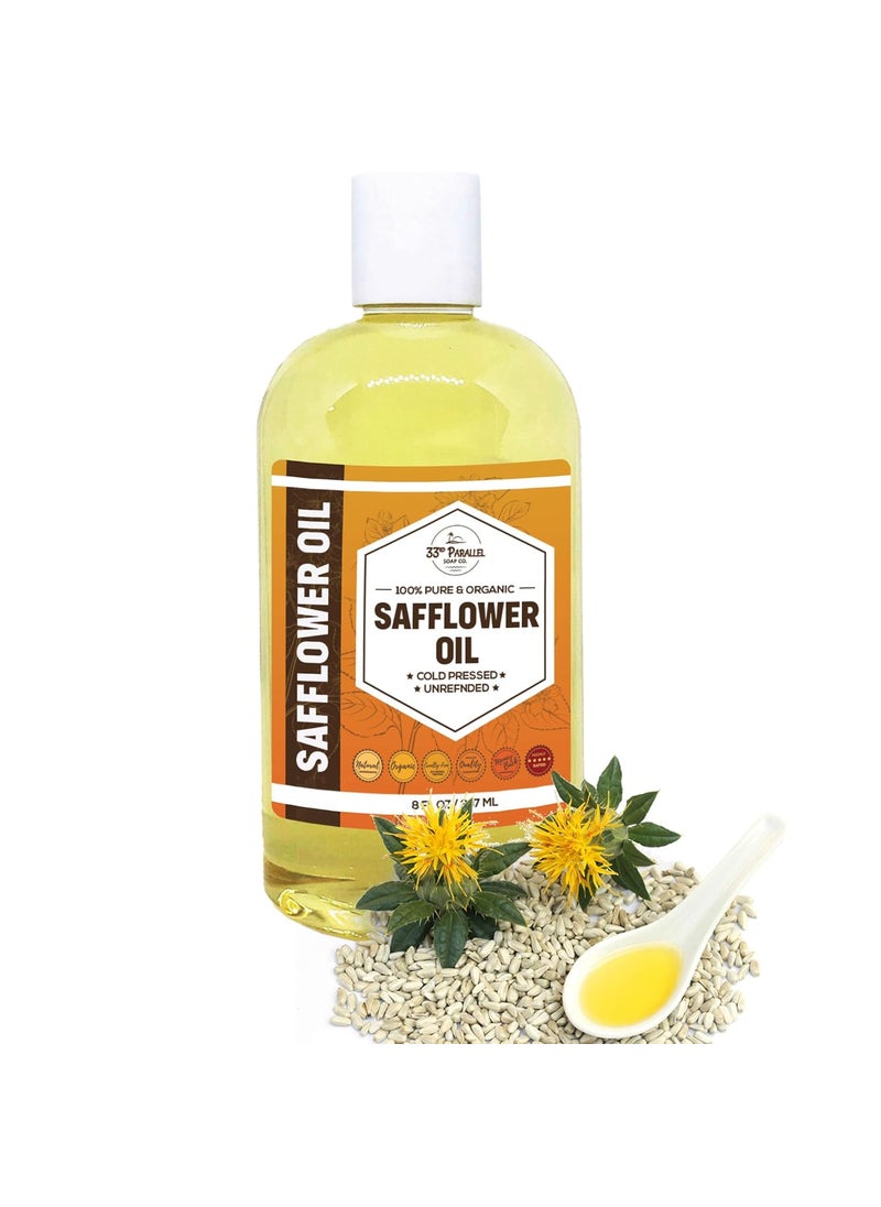 33RD PARALLEL SOAP CO. - ORGANIC SAFFLOWER OIL 8 oz Premium Cold Pressed Unrefined  100 Pure Safflower Oil for Skin Face Hair Soap Making  Carrier for Essential Oils  Available in Bulk  8 FL OZ - Image 1