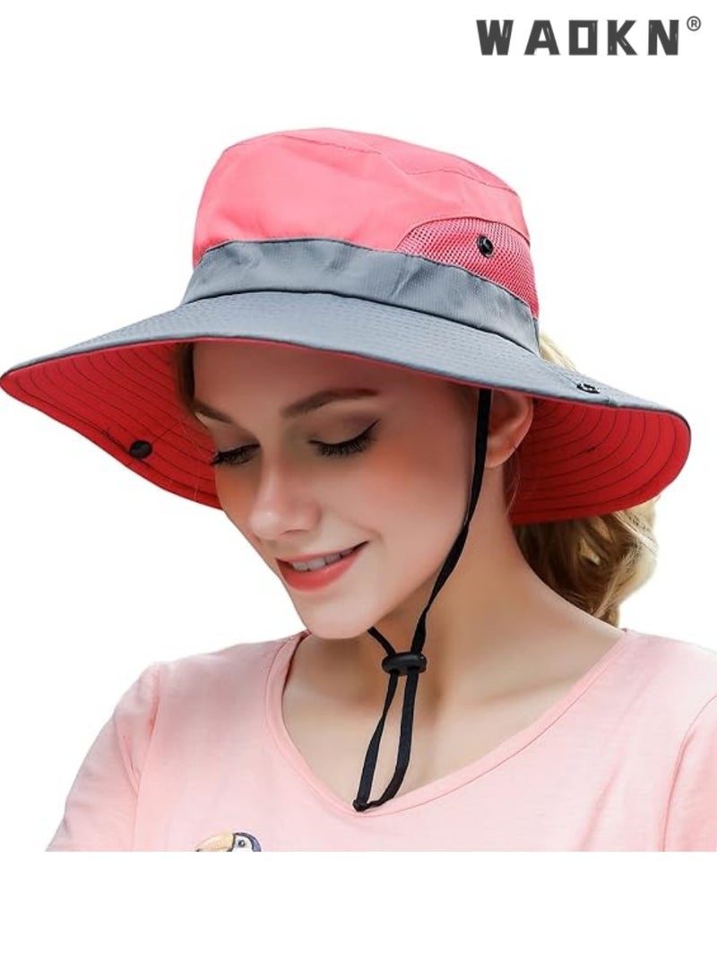 WAOKN Women's Outdoor Summer Sun Hat UV Protection Mesh Wide Brim Foldable Beach Fishing Hats with Ponytail Hole for Summer Beach Fishing Hiking - Image 3