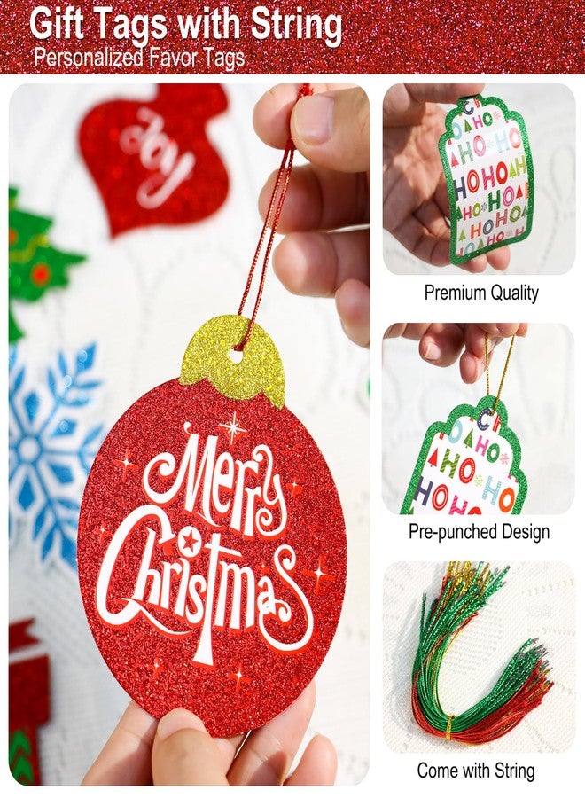 Giiffu 80-Pack Christmas Gift Tags with Untied Strings – 20 Glitter Designs, 3.5-Inch Holiday Name Tags & Labels for DIY Wrapping and Presents - Image 3