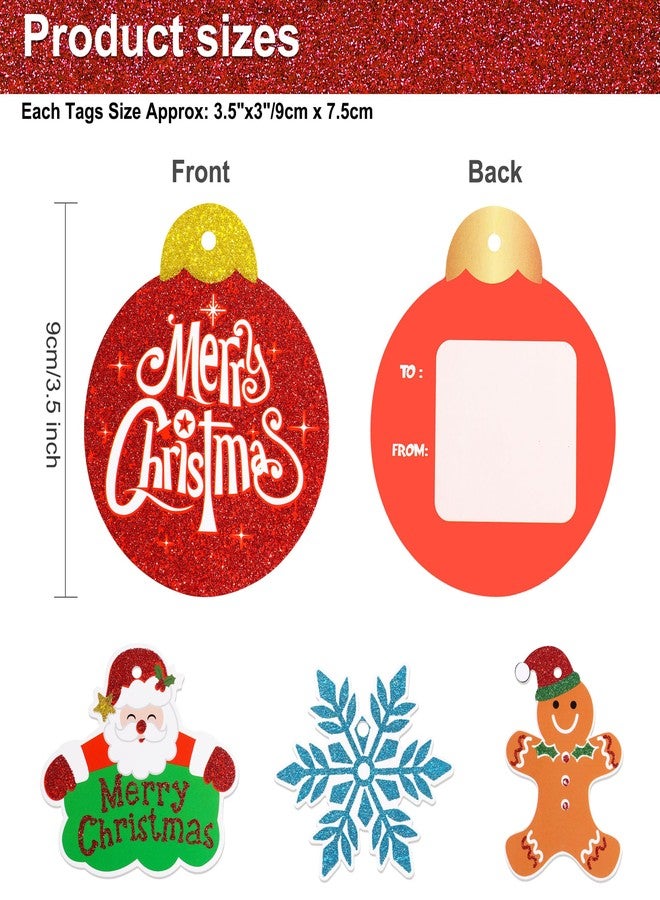 Giiffu 80-Pack Christmas Gift Tags with Untied Strings – 20 Glitter Designs, 3.5-Inch Holiday Name Tags & Labels for DIY Wrapping and Presents - Image 2
