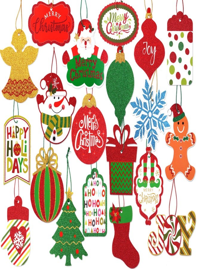 Giiffu 80-Pack Christmas Gift Tags with Untied Strings – 20 Glitter Designs, 3.5-Inch Holiday Name Tags & Labels for DIY Wrapping and Presents - Image 1