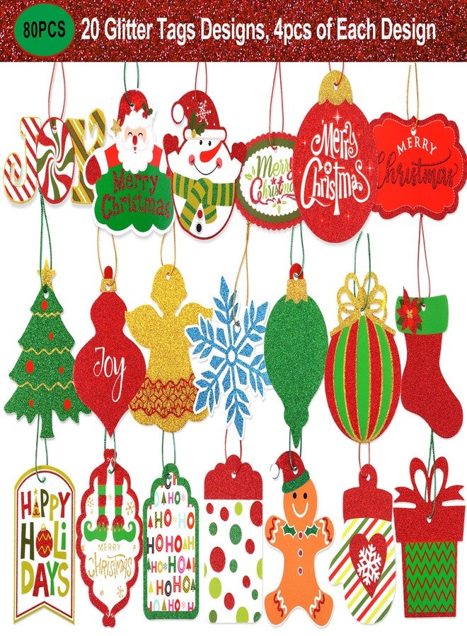 Giiffu 80-Pack Christmas Gift Tags with Untied Strings – 20 Glitter Designs, 3.5-Inch Holiday Name Tags & Labels for DIY Wrapping and Presents - Image 5