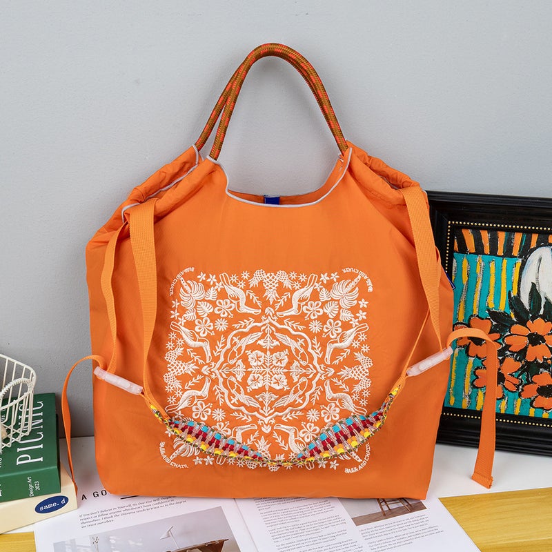 New Japanese-Style Summer Vacation Embroidered Shopping Bag, Fashionable Eco-Friendly Casual Tote Travel Shoulder Bag Trendy - Image 3