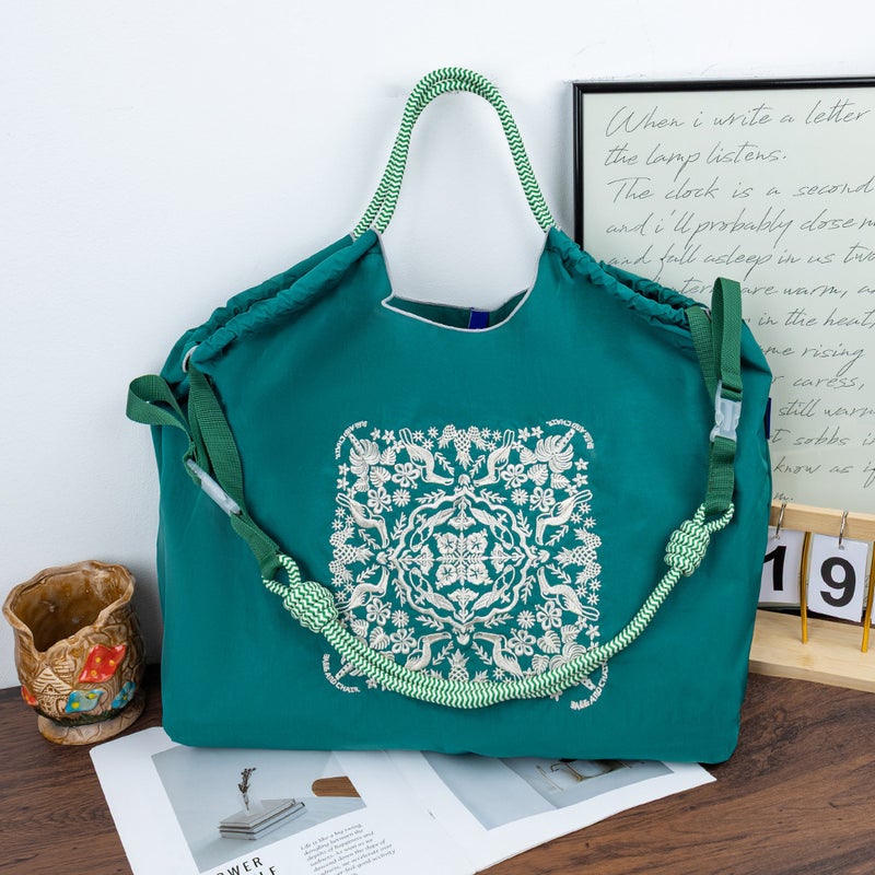 New Japanese-Style Summer Vacation Embroidered Shopping Bag, Fashionable Eco-Friendly Casual Tote Travel Shoulder Bag Trendy - Image 4