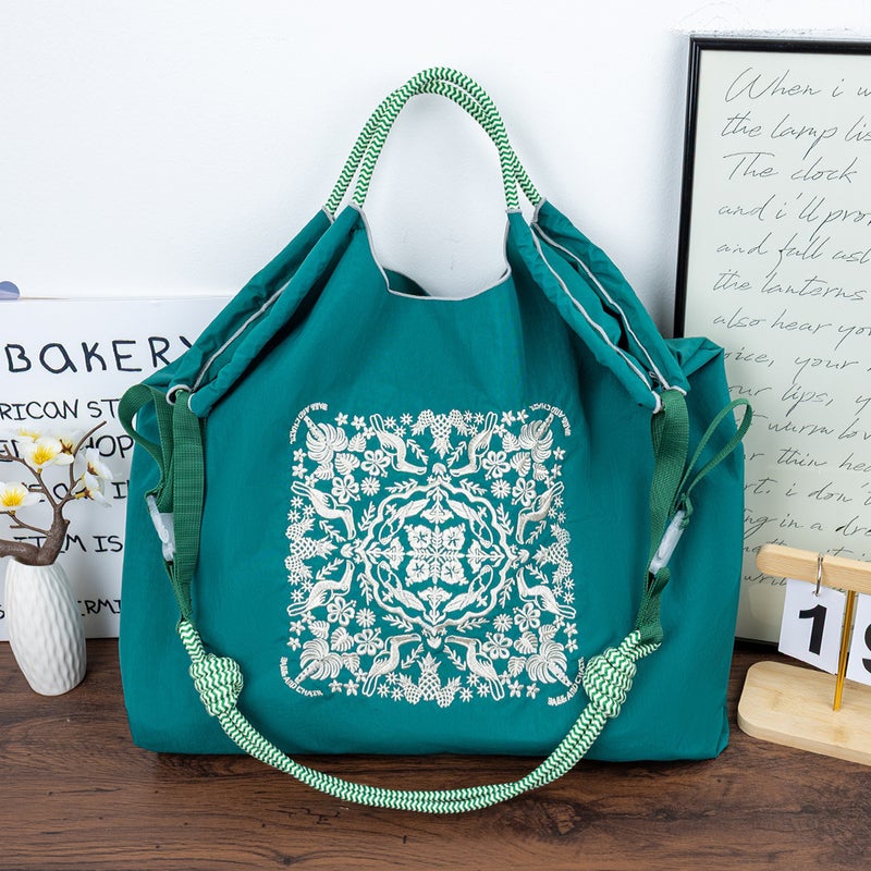 New Japanese-Style Summer Vacation Embroidered Shopping Bag, Fashionable Eco-Friendly Casual Tote Travel Shoulder Bag Trendy - Image 5