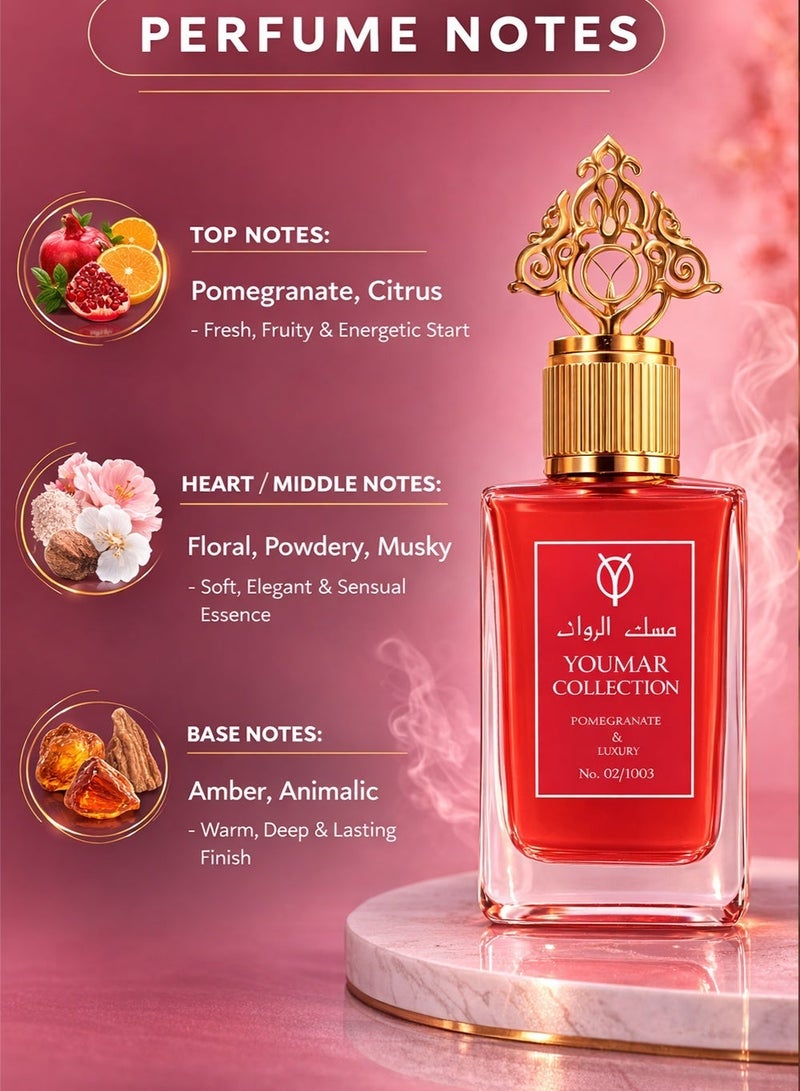 Youmar Collection Pomegranate Musk No. 0003 Luxury Musk Perfume for Men & Women – Long-Lasting Unisex Fragrance with Musky, Floral & Citrus Fresh Notes - Image 2