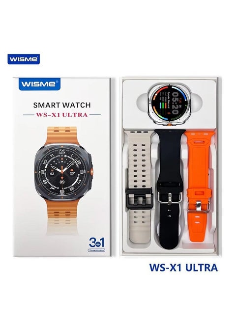 WS-X1 Ultra Smartwatch for Ladies and Gents || Includes 3 Pair Straps (Black. Pink, and Blue) & Charging Cable – Stylish, Multifunctional Fitness Tracker with Heart Rate Monitor, Sleep Monitoring, and Activity Tracking || Compatible with iOS & Android  silver