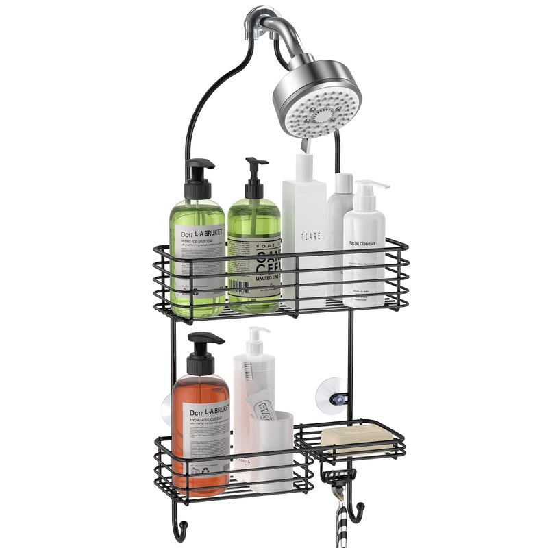 SMARTAKE Hanging Shower Head Caddy Rustproof Bathroom Shelf Organizer SUS201 Stainless Steel Over The Shower Storage Rack Black
