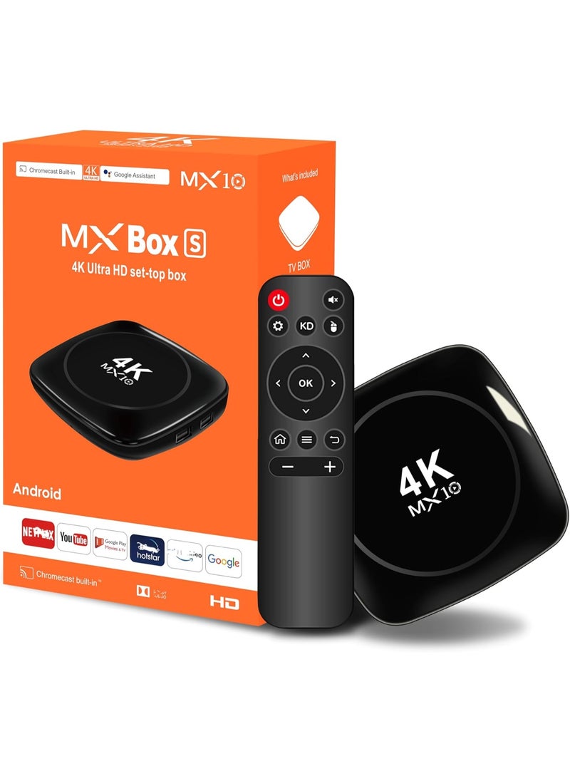 MX10 MX10 Android 13.0 Smart TV Box – 4K Ultra HD AV1 Streaming Media Player with Amlogic Quad-Core Chipset, Dual Band WiFi (2.4G/5.8GHz), Bluetooth 4.1 – Android ATV Box for Netflix, YouTube, IPTV, and Smart Home Entertainment – HDMI, USB, AV Compatible  - Image 1