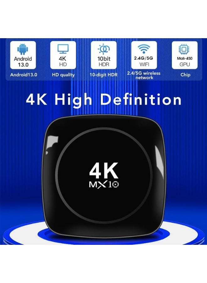 MX10 MX10 Android 13.0 Smart TV Box – 4K Ultra HD AV1 Streaming Media Player with Amlogic Quad-Core Chipset, Dual Band WiFi (2.4G/5.8GHz), Bluetooth 4.1 – Android ATV Box for Netflix, YouTube, IPTV, and Smart Home Entertainment – HDMI, USB, AV Compatible  - Image 2