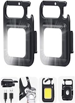 COB Keychain Work Light, Keychain Flashlights 4 Light Modes, 1000 Lumens Bright Rechargeable Portable Small Flashlights with Folding Bracket Bottle Opener and Magnet Base for Camping, Walking(2 Pack)