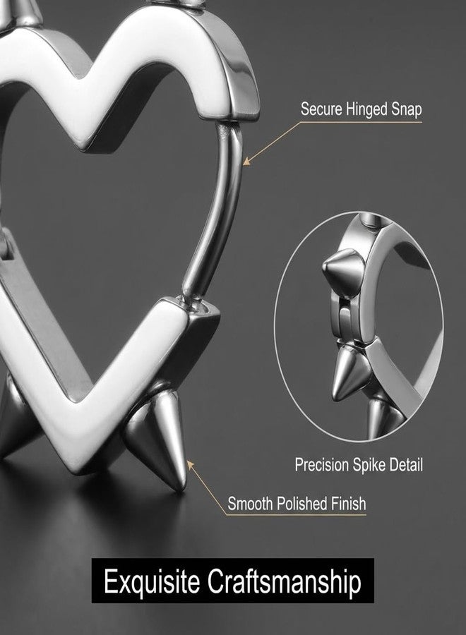 Bmpzery 3Pcs Heart Hoop Earrings, Goth Heart Earrings, Punk Stainless Steel Hoops for Women, Lightweight Hypoallergenic Statement Jewelry - Image 3