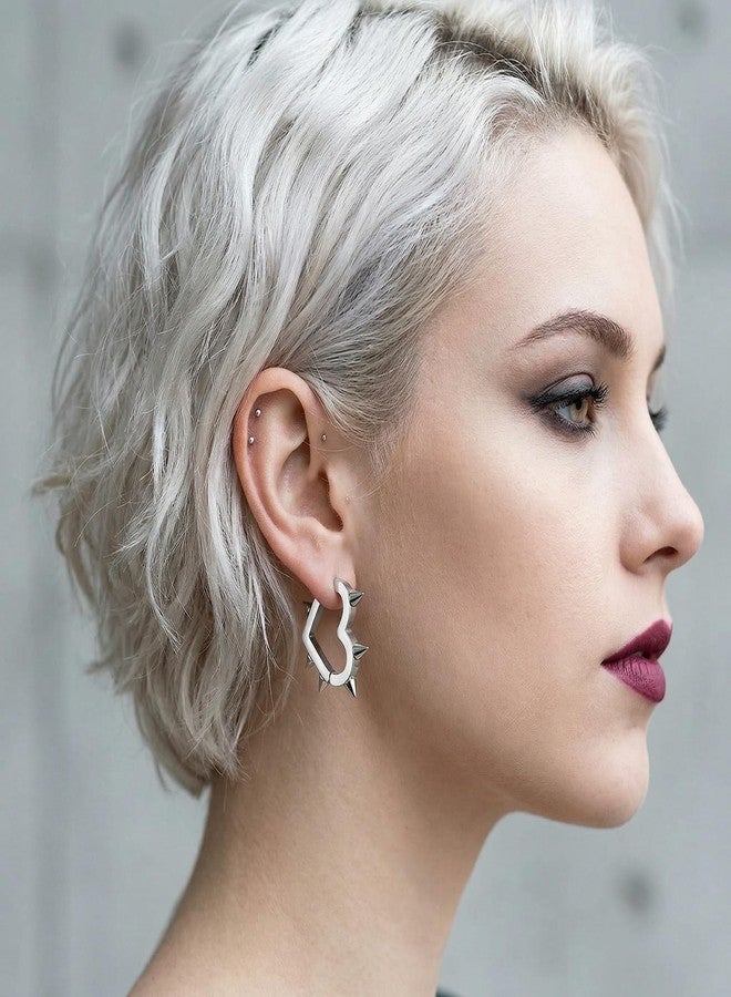 Bmpzery 3Pcs Heart Hoop Earrings, Goth Heart Earrings, Punk Stainless Steel Hoops for Women, Lightweight Hypoallergenic Statement Jewelry - Image 5